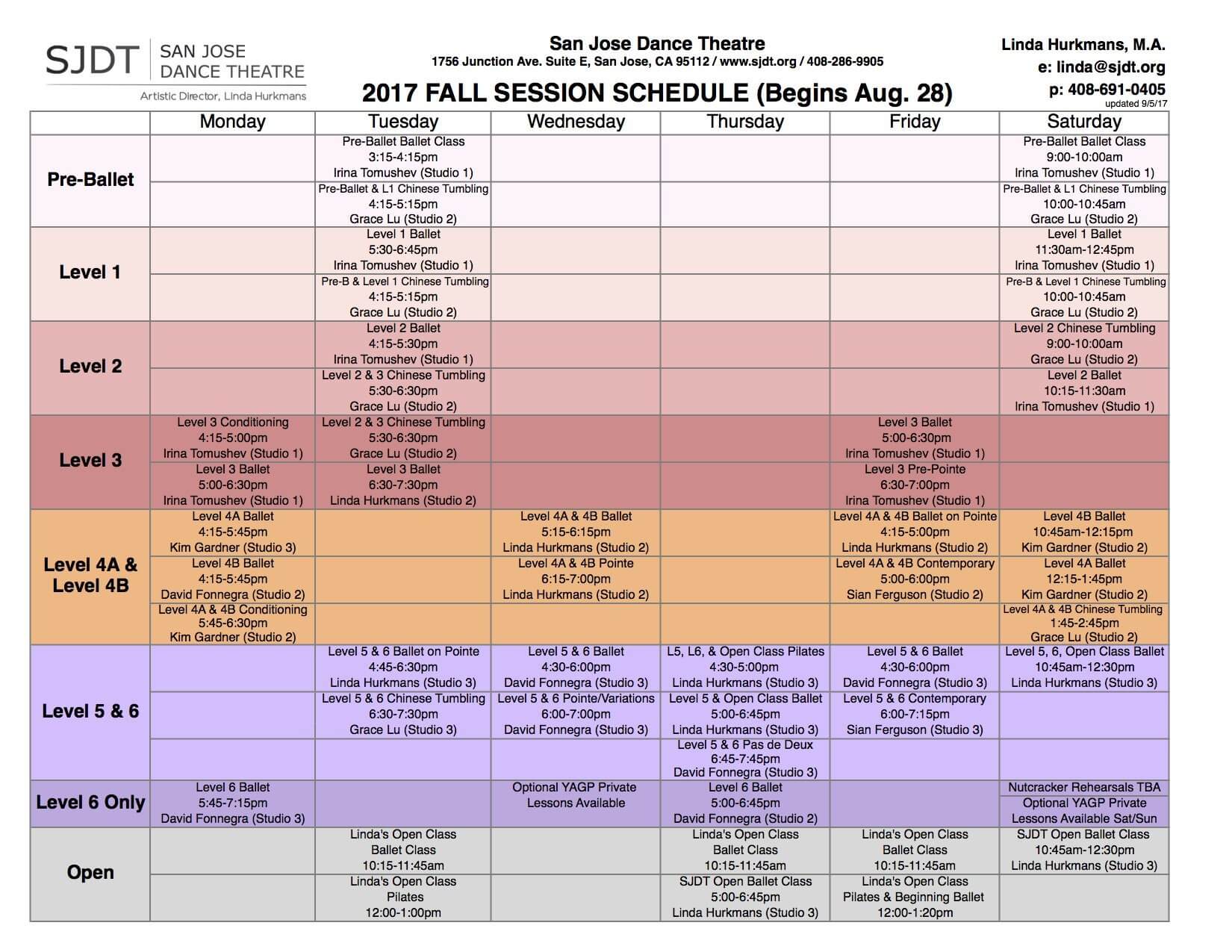 Class Schedule | San José Dance Theatre